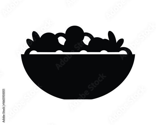 Black silhouette of a bowl full of salad and toppings vector image