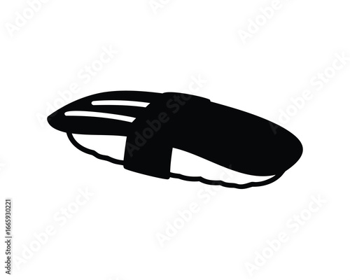 Black and white graphic illustration of a piece of Japanese sushi