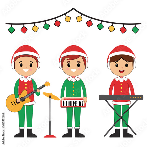 Musicians performing holiday songs on a festive stage party isolated on white background isolated on transparent background