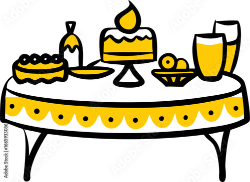 Festive buffet table with cakes cookies and drinks isolated on white background isolated on transparent background