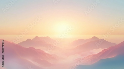 A serene sunrise over a mountainous landscape.