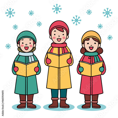 Group of carolers singing in the snow isolated on white background isolated on transparent background