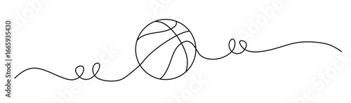 Continuous line art of a basketball with curved and twisting lines. Concept of a sport that is popular among young people. Vector illustration.

