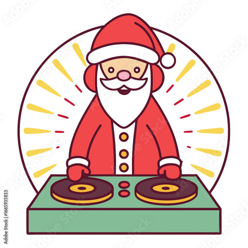 Santa claus djing at a christmas party with turntables isolated on white background isolated on transparent background