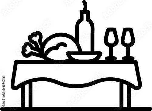 Festive christmas dinner table setting with turkey wine and candles isolated on white background isolated on transparent background