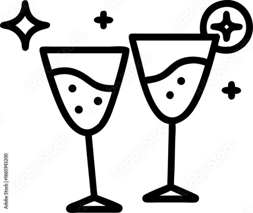 Festive holiday cocktail party with sparkling drinks and elegant glasses isolated on white background isolated on transparent background