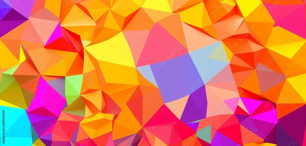 Fototapeta premium Vibrant, fractured geometric shapes in a kaleidoscope of hues, dynamic, abstract background