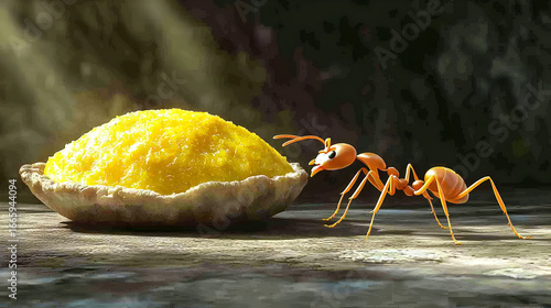 Orange Ant Carrying Yellow Food