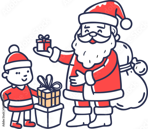 Santa claus distributing gifts to happy children at a festive party isolated on white background isolated on transparent background