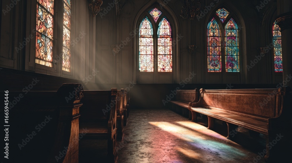 Fototapeta premium Church interior with stained glass (1)
