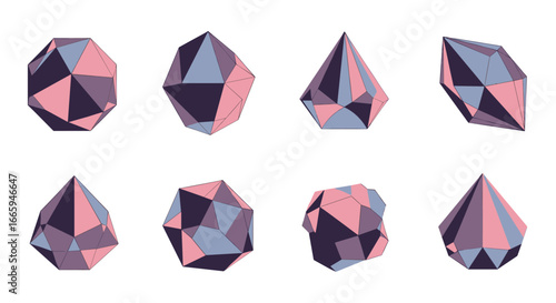Geometric crystal shapes in abstract artistic renderings with polygon facets