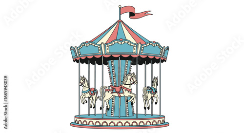 Delightful vintage carousel with horses and festive canopy entertainment