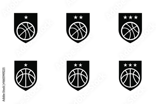 Basketball Shield Badge Icons – Sports Team Logo Vector Set