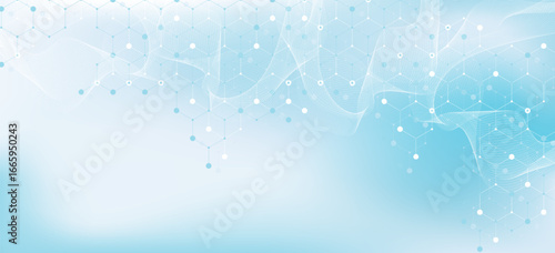 Modern health care or medical background design. Health care innovation concept. Horizontal header web banner. Abstract geometric background with hexagon shapes for medicine, science, chemistry.