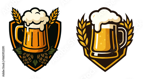 Two beer mug designs with a leaf on the top. One has a leaf on the top and the other has a leaf on the bottom