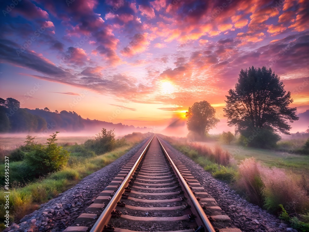 Fototapeta premium railway at sunset