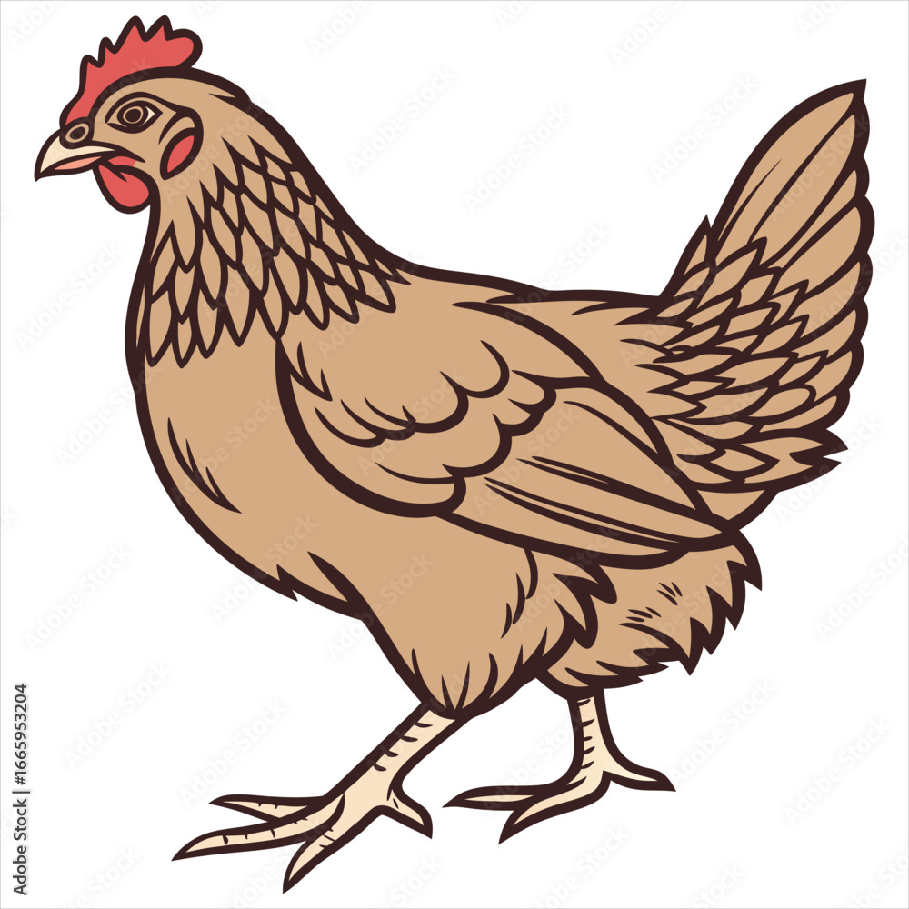 Fototapeta premium Hen Vector Illustration. Hen Clipart. Brown Hen Illustration – Farm Animal Vector. Brown Hen Illustration. Brown Chicken Clipart. 