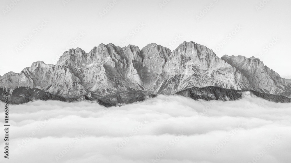 Obraz premium A majestic mountain range, captured in a striking black and white photograph.