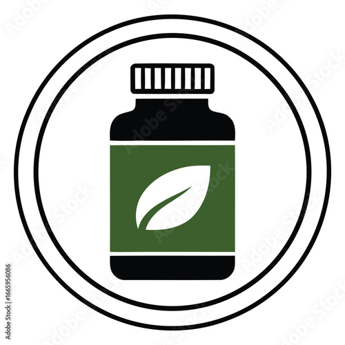 Herbal Supplement Bottle Icon | Natural Wellness & Organic Medicine Design