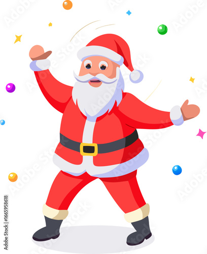Santa claus dancing joyfully at a festive holiday party with disco lights isolated on white background isolated on transparent background