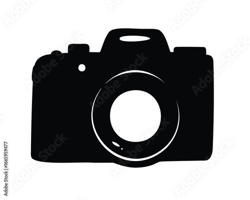 Simple black and white silhouette of a modern digital singlelens reflex camera