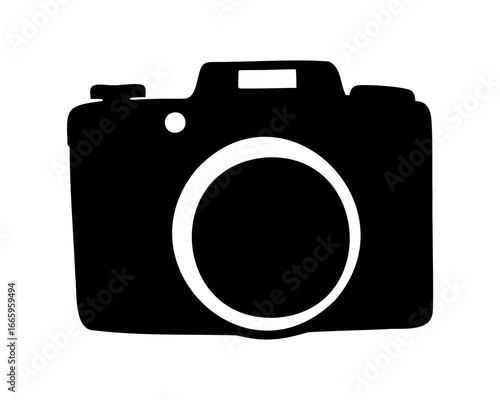 Silhouette of a modern digital single lens reflex camera on white background