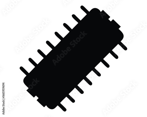 Black silhouette of a computer chip or integrated circuit on white background