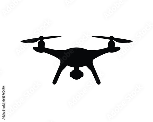 Black silhouette drone image of a quadcopter with attached camera