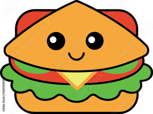 Cute sandwich with cartoon veggies and adorable lunch Vector illustration