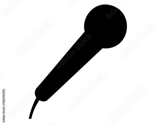 A stark black microphone on a white background, showcasing audio technology