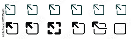 Vector art of collection of black and green expand icons, representing various options for maximizing screen size and enhancing user interface design with different styles