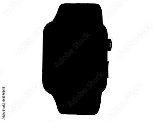 Silhouette of a smart watch with band and visible button element on white