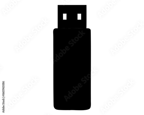 Black silhouette illustration of a USB flash drive on a white background