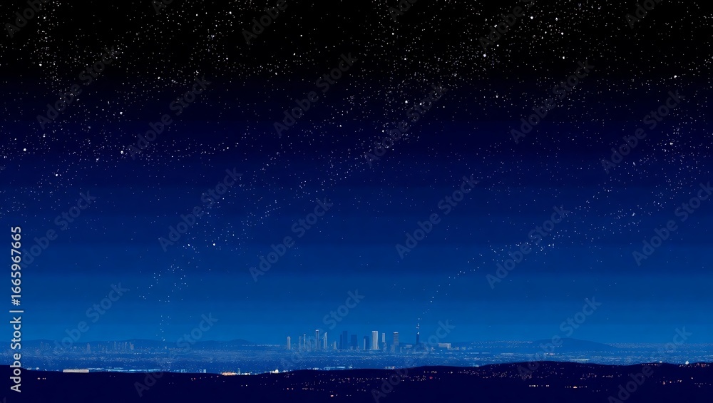 Naklejka premium A retro pixel skyline under a vast sky glowing with falling stars, quiet and nostalgic mood