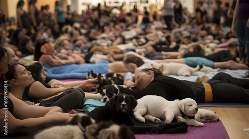 Puppy Yoga Photo: Relaxing Dogs and People
