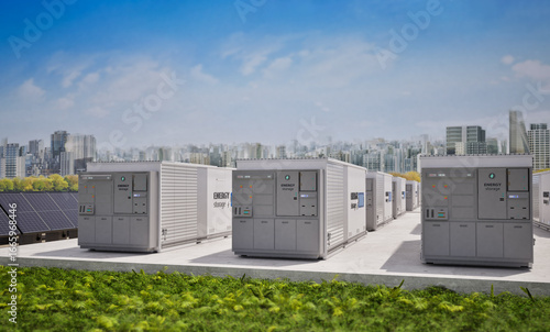Energy storage system or battery container unit with solar panels for smart city