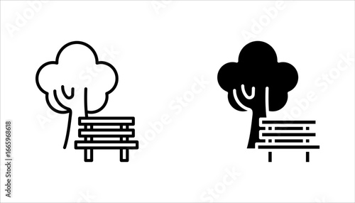 Park Icon Set. Trees, forest and bench vector illustration on white background