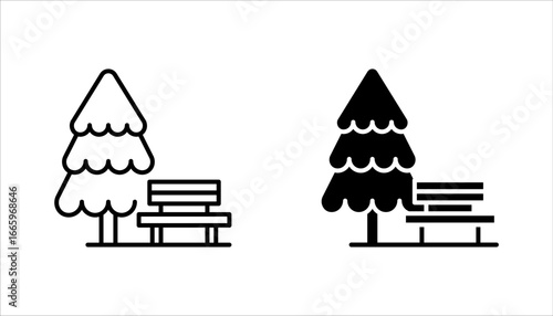 Park Icon Set. Trees, forest and bench vector illustration on white background