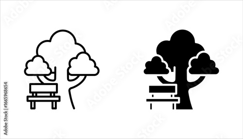 Park Icon Set. Trees, forest and bench vector illustration on white background