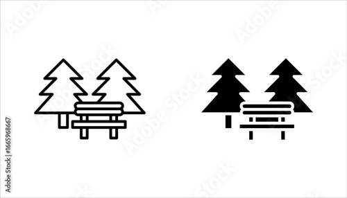 Park Icon Set. Trees, forest and bench vector illustration on white background
