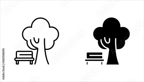 Park Icon Set. Trees, forest and bench vector illustration on white background