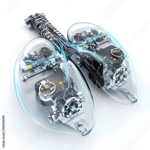 3D Render Lungs Mechanical Illustration