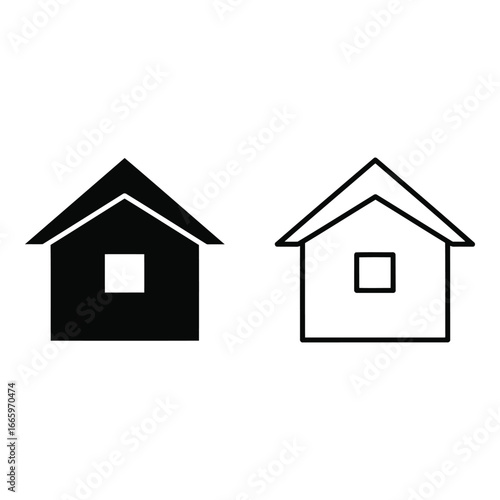 House Icon Set Black and White Minimalist Vector Illustration Design Element Two Variations