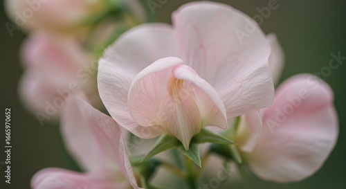 Closeup of pastel pink sweet pea blossoms