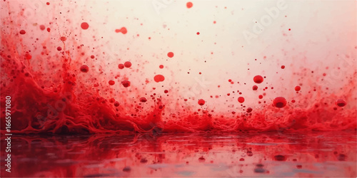 Red wine splashes and droplets decorate a glass, creating a textured pattern of color and liquid