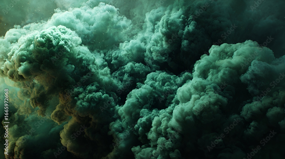 Fototapeta premium A dramatic display of green smoke billowing and swirling in a captivating abstract composition