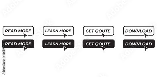 CTA button in black & white. Read more button with arrow pointer vector icons. Read more button, Learn More button, Get Quote button, Download button,  Black Color, Website Icon. 03.eps
