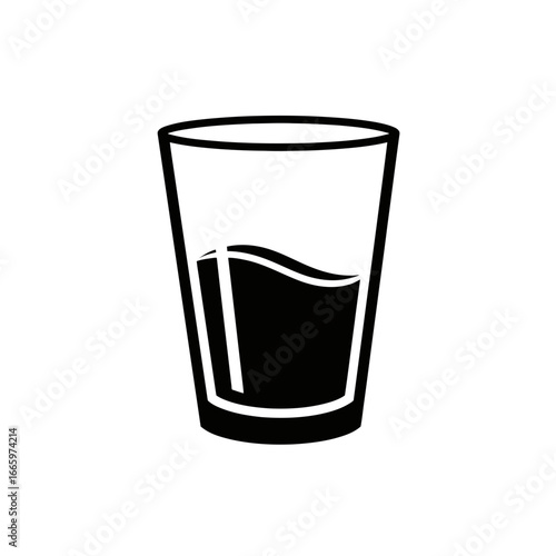 Vector art of a simple black and white illustration of a glass filled with liquid, isolated on a