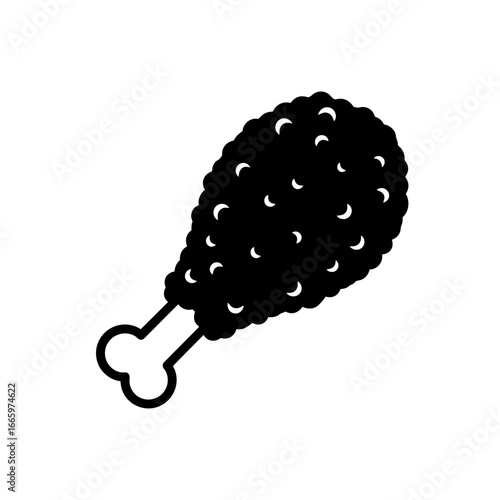 Vector art of a black silhouette of a fried chicken drumstick isolated on a, representing a delicious and crispy meal