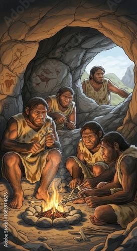 Neanderthal Gathering: A Glimpse into Early Human Life and Crafting Skills
